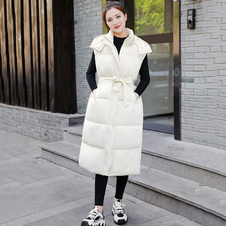 Winter Women Waistcoat Thickened Padded Zipper Closure Hooded