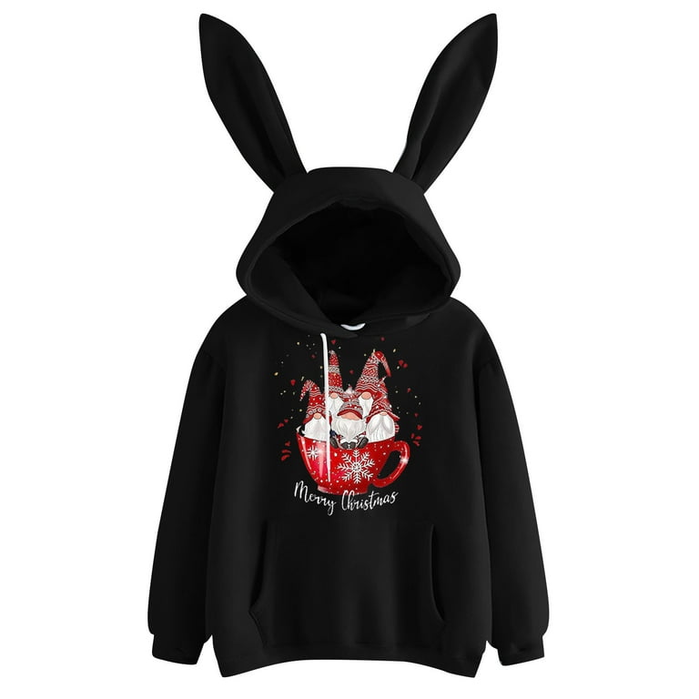 Must Have Hoodie Styles HIMIWAY Women s Hoodies Sale Women s Fashion Autumn And Winter Print Rabbit Ears Cute Long Sleeved Hooded Sweatshirt Black M Walmart