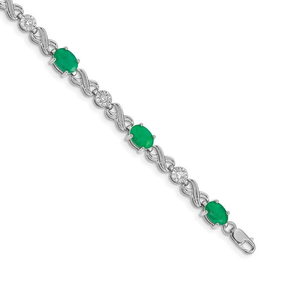 Primal Gold 14 Karat White Gold Diamond and Emerald Infinity Bracelet