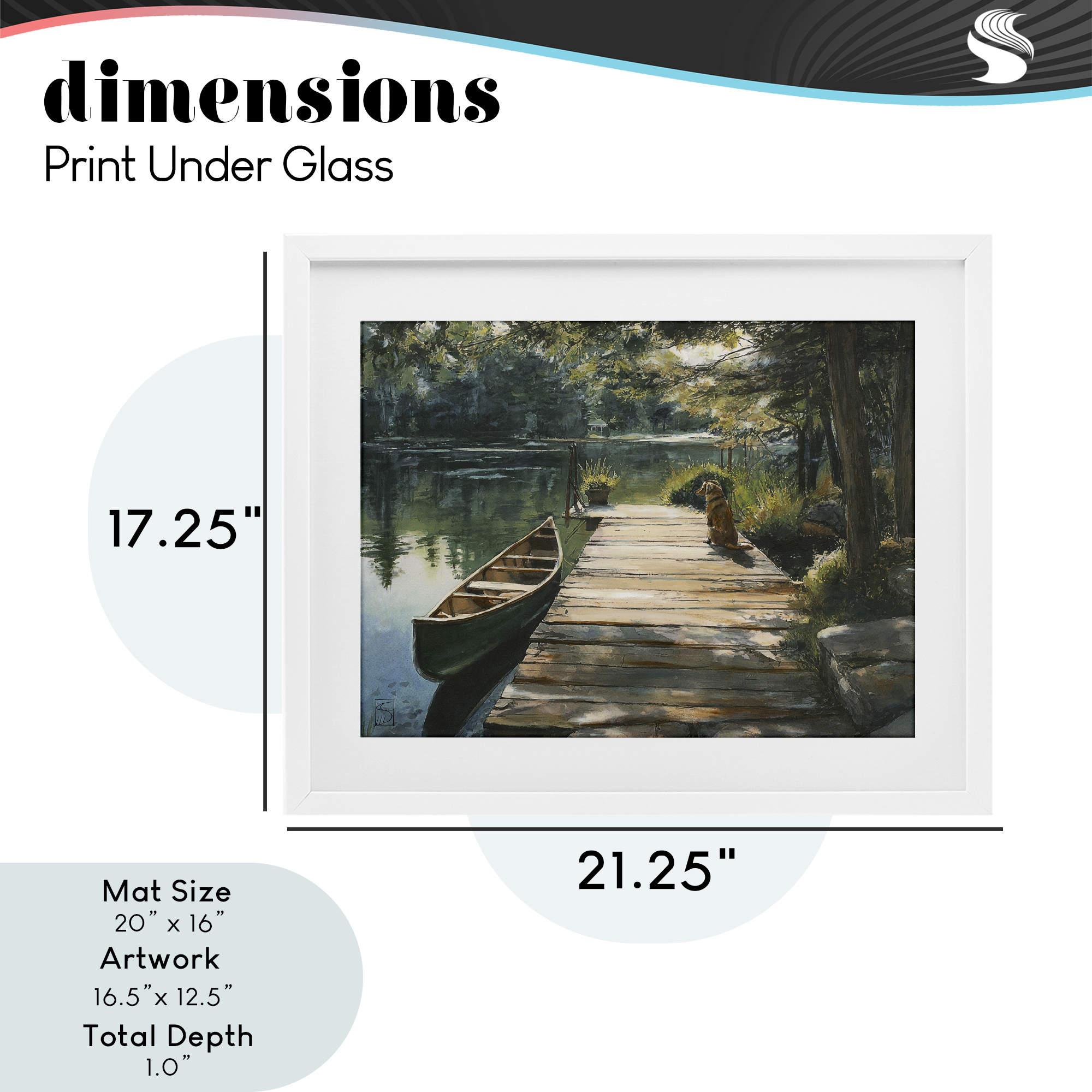 Lake Life Dog on Dock White Framed Print Under Glass, design by Sara Culpepper