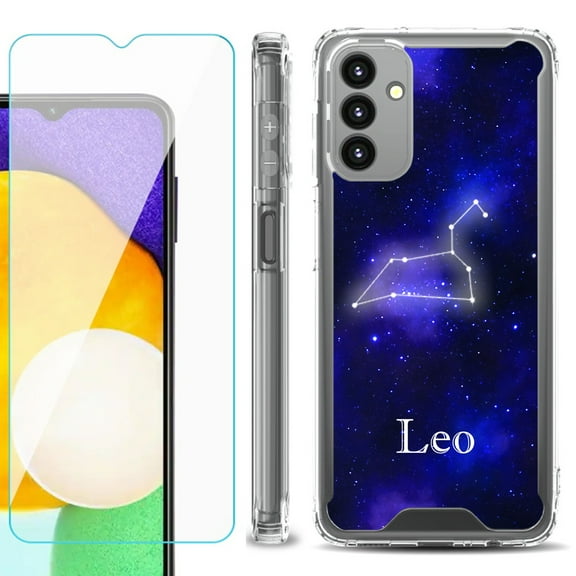 Shockproof Bumper Phone Case for Samsung Galaxy A13 5G, with Tempered Glass Screen Protector, by OneToughShield ® - Zodiac / Leo