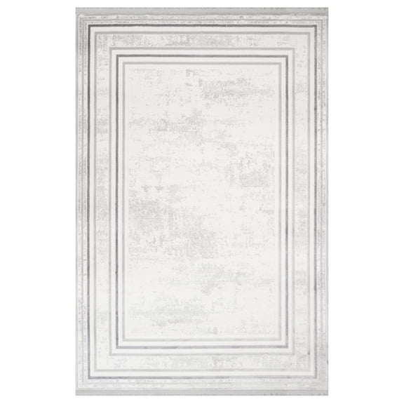 Melodie Grey Framed Acrylic Area Rugs for Living Room Jacquard Textured Modern Rugs Soft Geometric Rug for Bedroom Washable Rug Non-Slip Bohemian Carpet Perfect for Dining Room Office Beige
