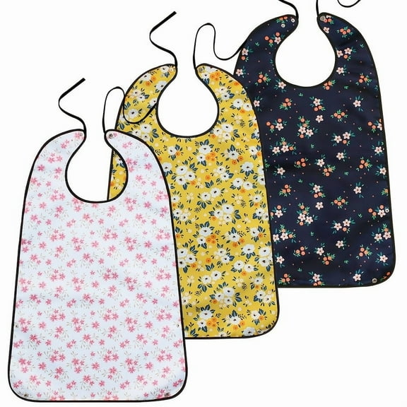 3 Pack Adult Bibs for Women, Reusable Waterproof Large Feeding Adult Bibs, Eating Cloth for Elderly Seniors and Disabled