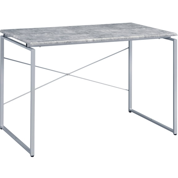 Industrial Style Writing Desk Composition With Grey And Silver, Rectangular Wood Platform Stable Metal Sled Base Part Stylish Construction Tough Wooden Top Section