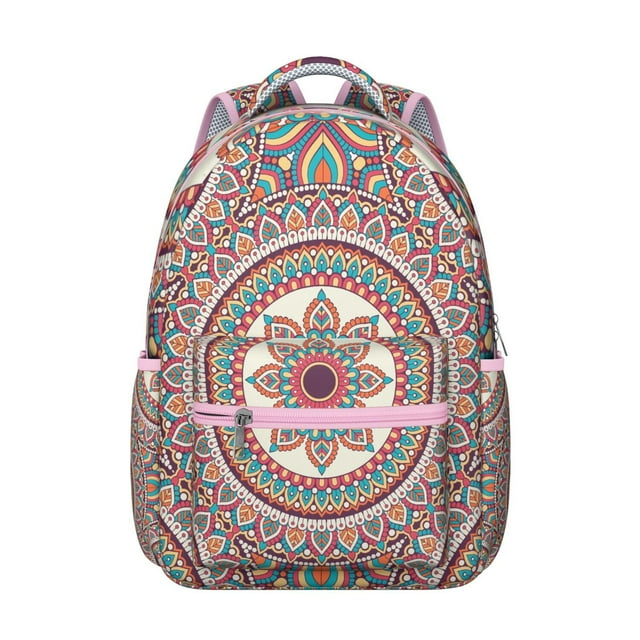 Ornament Mandala Print Students’s Backpack Comfortable and Wear-Resistant School Bag with Bohemian and Abstract Psychedelic Design