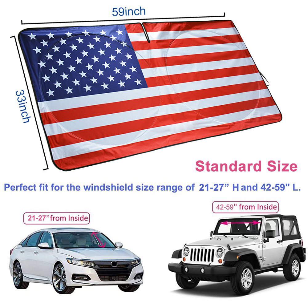 Homeya Car Sun Shade with American Flag Design, 59"x33.4" photo 4