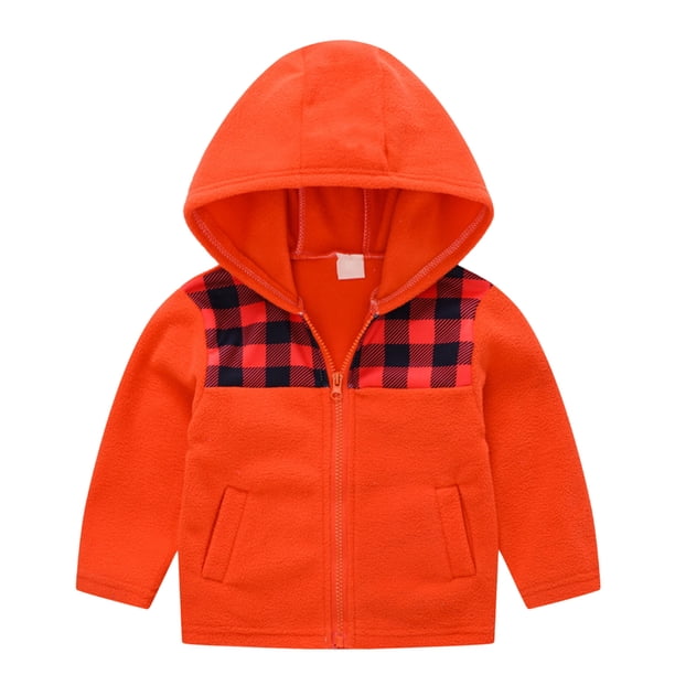 Gibobby Abrigos de invierno para niños y niñasNiños pequeños, niñas, invierno, manga larga, , estampados a cuadros, vellón, grueso, cálido, con capucha, (Naranja, 4-5 Años)