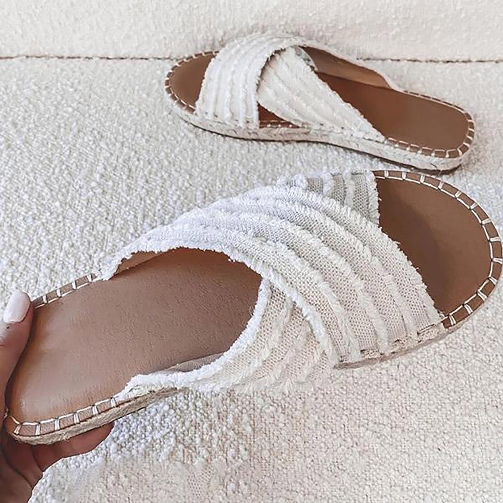 YOTAMI Women's Sandals Fashion 2022 Flat Slippers Women New Denim Cross Sandals Slippers White - Walmart.com