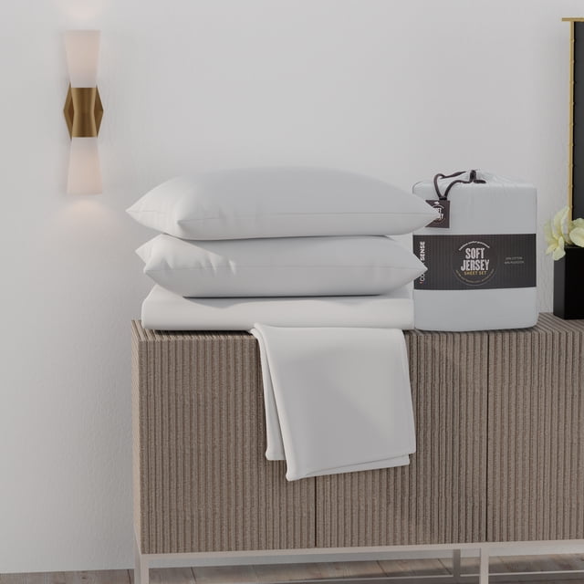 Super-Soft & Cozy Knitted Jersey Sheet Set, Queen, Light Gray by Color Sense