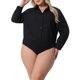 thumbnail image 1 of FAB CURVES Mono de mujer de talla grande con botones y mangas largas, blusas de oficina 4X negro, 1 of 6