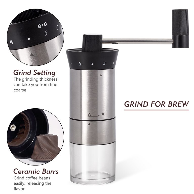Kitchenprop Manual Coffee Grinder 14pcs Set with Two 5.5 oz Clear Glass Jars, Adjustable Ceramic Burr Coffee Grinder, Coffee Bean Grinder Brush,10