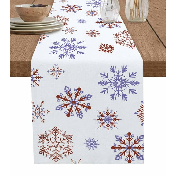 Table Runners 72 Inches Long Dress Scarves, Red Purple Snowflake Christmas Farmhouse Kitchen/Dining Table Runner, Coffee Tablerunners, Xmas Snowflake 13x72 Inch