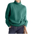 thumbnail image 2 of Womens Mock Neck Sweaters Oversized Chunky Long Sleeve Knit High Low Hem Pullover Top Fall Winter Fashion Green L, 2 of 9