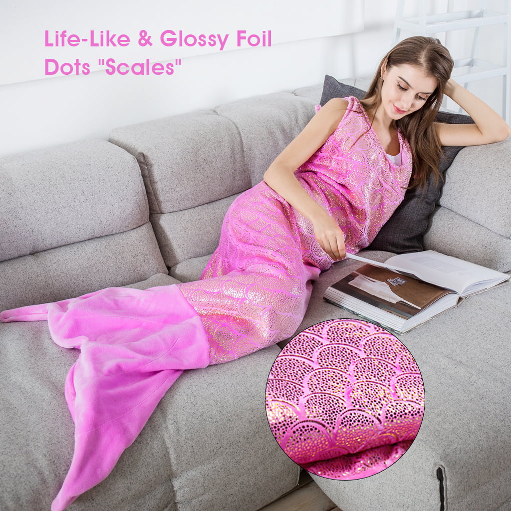 LANGRIA Mermaid Tail Blanket Glittering Flannel Super Soft All Seasons Sleeping Blankets for Kids and Adults Purple 