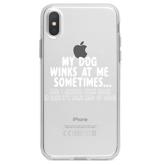 DistinctInk Clear Shockproof Hybrid Case for iPhone XR (6.1" Screen) - TPU Bumper Acrylic Back Tempered Glass Screen Protector - My Dog Winks at Me Sometimes