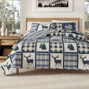 Great Bay Home Rustic Lodge All-Season Reversible Quilt Set With Shams (King, Navy / Grey)