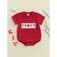thumbnail image 4 of BemeyourBBs Newborn Baby Girl 4th of July Outfit Bubble Romper Patriotic Independent Day Summer Clothes Casual American Flag Embroidery Fly Sleeves Bodysuit Jumpsuit, 4 of 9