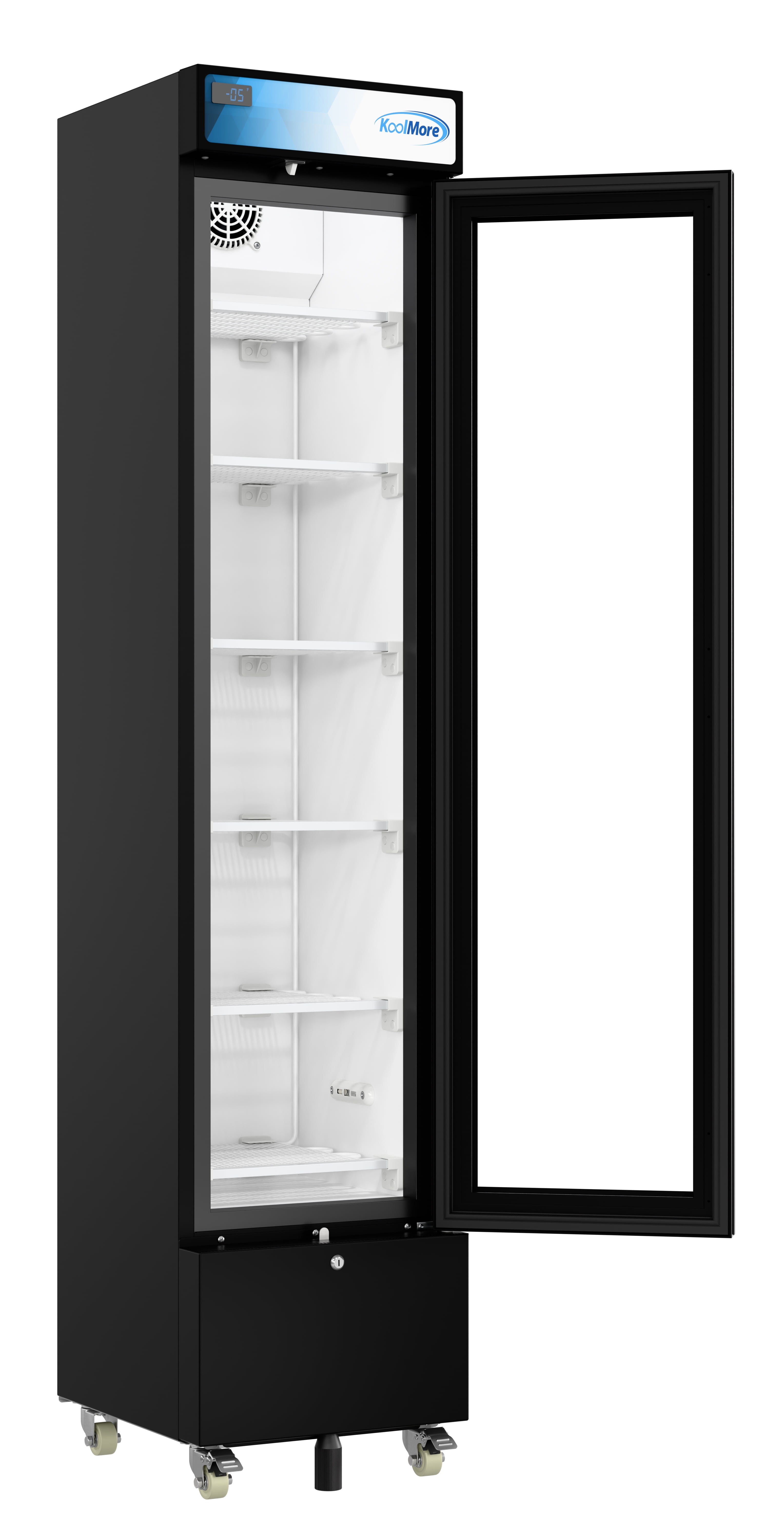 17 in. Slim Commercial Merchandiser Freezer with Manual Defrost, 6.5 Cu. Ft. Capacity, ETL Listed in Black (KM-MDF-17S)