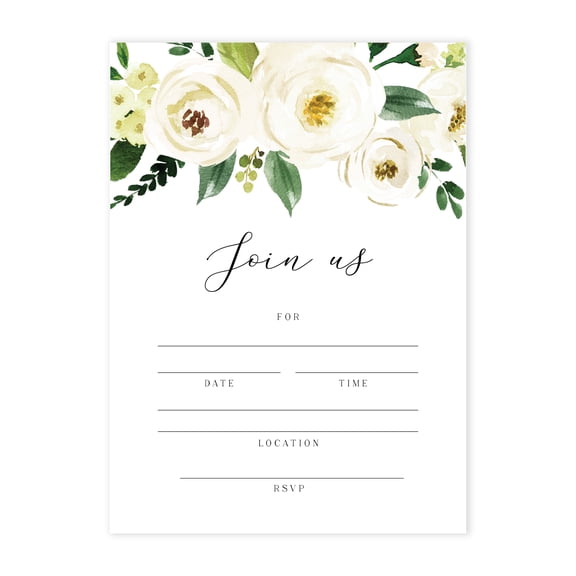 Truly Inspired Paper Co. Invitations, Soft White Florals, 25 Pack, 5x7 Inch