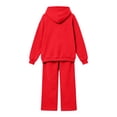 thumbnail image 3 of Kids Solid Fleece Hoodie 2 Piece Outfit Long Sleeve Hooded Top & Wide Leg Pants Set Warm Casual Tracksuit for 5-14 Years Old Boys Girls Outdoor Daily Wear Red, 3 of 6