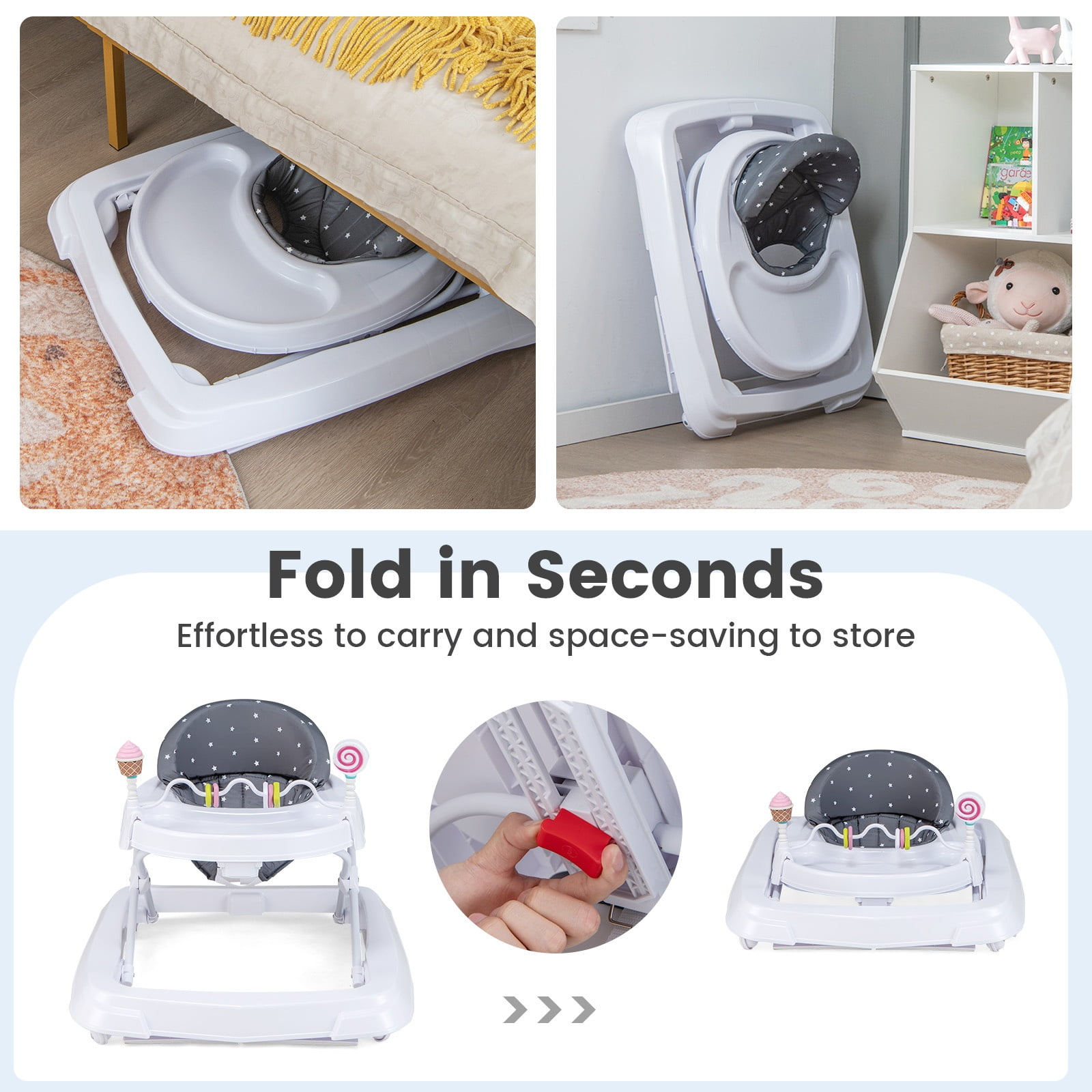 Infans Foldable Baby Activity Walker w/ Adjustable Height & Detachable Seat Cushion