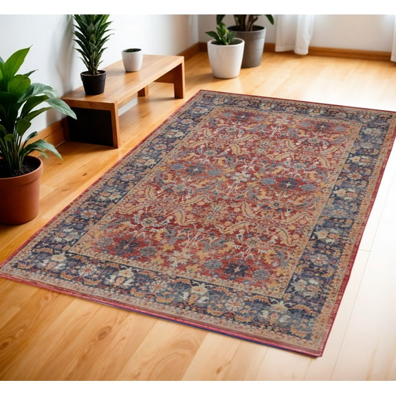 HomeRoots 551018 4 x 6 ft. Oriental Distressed Non Skid Rectangle Area Rug, Blue & Red