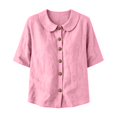 thumbnail image 6 of VBVC Women's Cotton Linen Button Down Shirt , Ladies' Peter Pan Collar Short Sleeve Blouse , Casual Summer Work Tops For Women, S-2XL, 6 of 6
