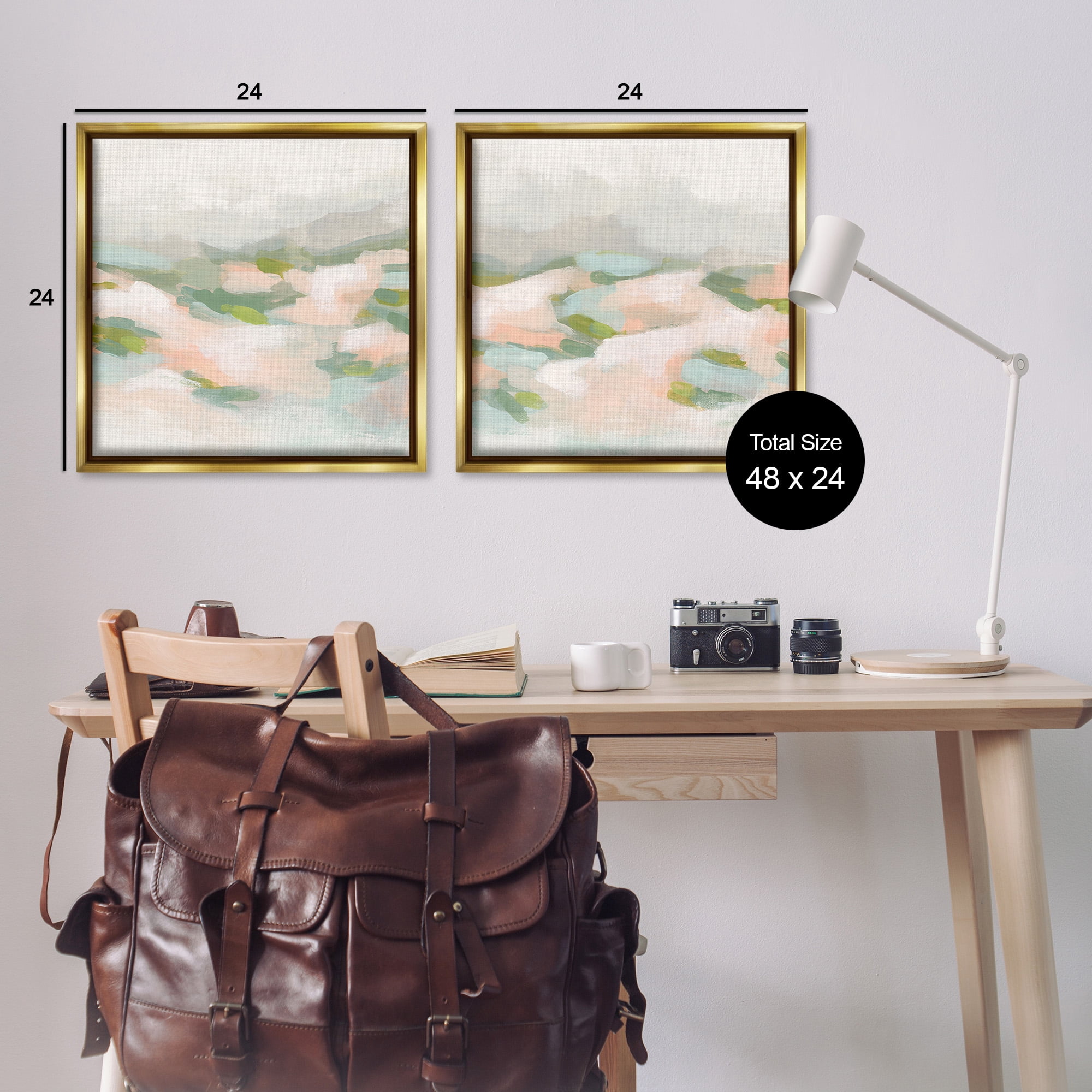 Stupell Industries Pastel Hills Abstraction Landscape Painting Gold Floater Framed Canvas Art Print Wall Art, 25 x 25, Set of 2