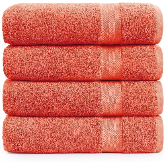 4-Pack Cotton Bath Sheets (35"x66") - Extra Large Quick Dry Bath Towels, Spa & Hotel Quality, Living Coral