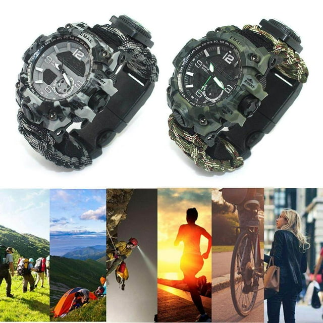 Reloj digital de escalada para hombre, relojes deportivos impermeables para exteriores, relojes de pulsera electrónicos con brújula y banda de paracord