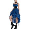 thumbnail image 2 of Jsaierl Women's Gothic Steampunk Corset Dress Square Neck High Low Ruffle Layered Halloween Cosplay Costume, 2 of 8