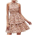 thumbnail image 1 of Summer Dresses for Women 2022 Halter Neck Off Shoulder Sleeveless Backless Floral Printing Ruffle A-Line Dress, 1 of 5