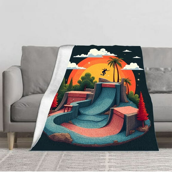 Durable Soft and Warm Flannel Blanket - Cozy Skateboarder Design for Sofa Travel Bed & Chair - Perfect for All Seasons