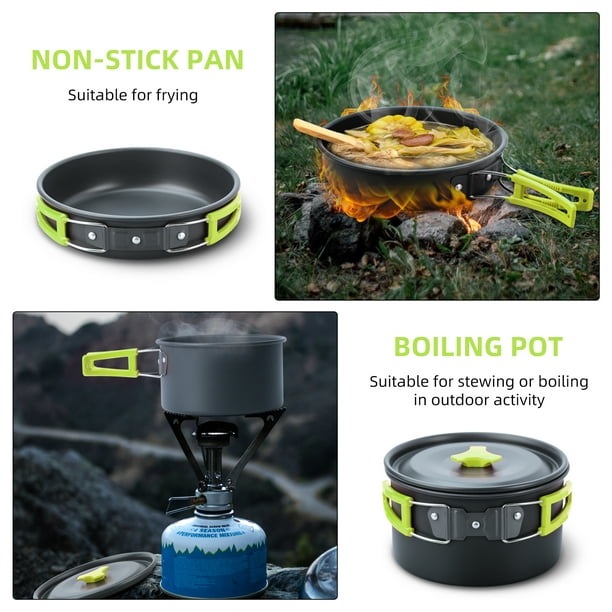 Ensemble de casserole et de poêle de camping avec mini équipement de  cuisine de poêle de randonnée pour la randonnée en plein air feu de camp  orange