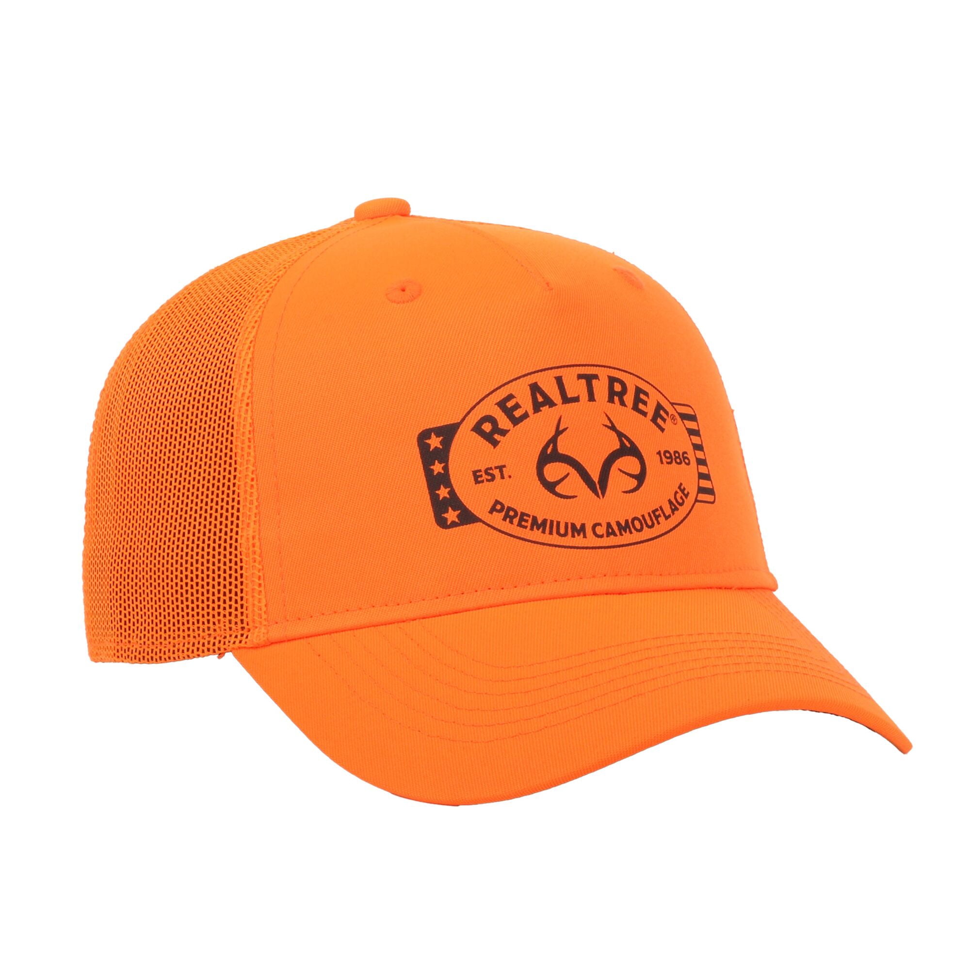 Realtree Structured 5-Panel Trucker Hat – Blaze Orange Screen Print Antlers Meshback Cap, One Size