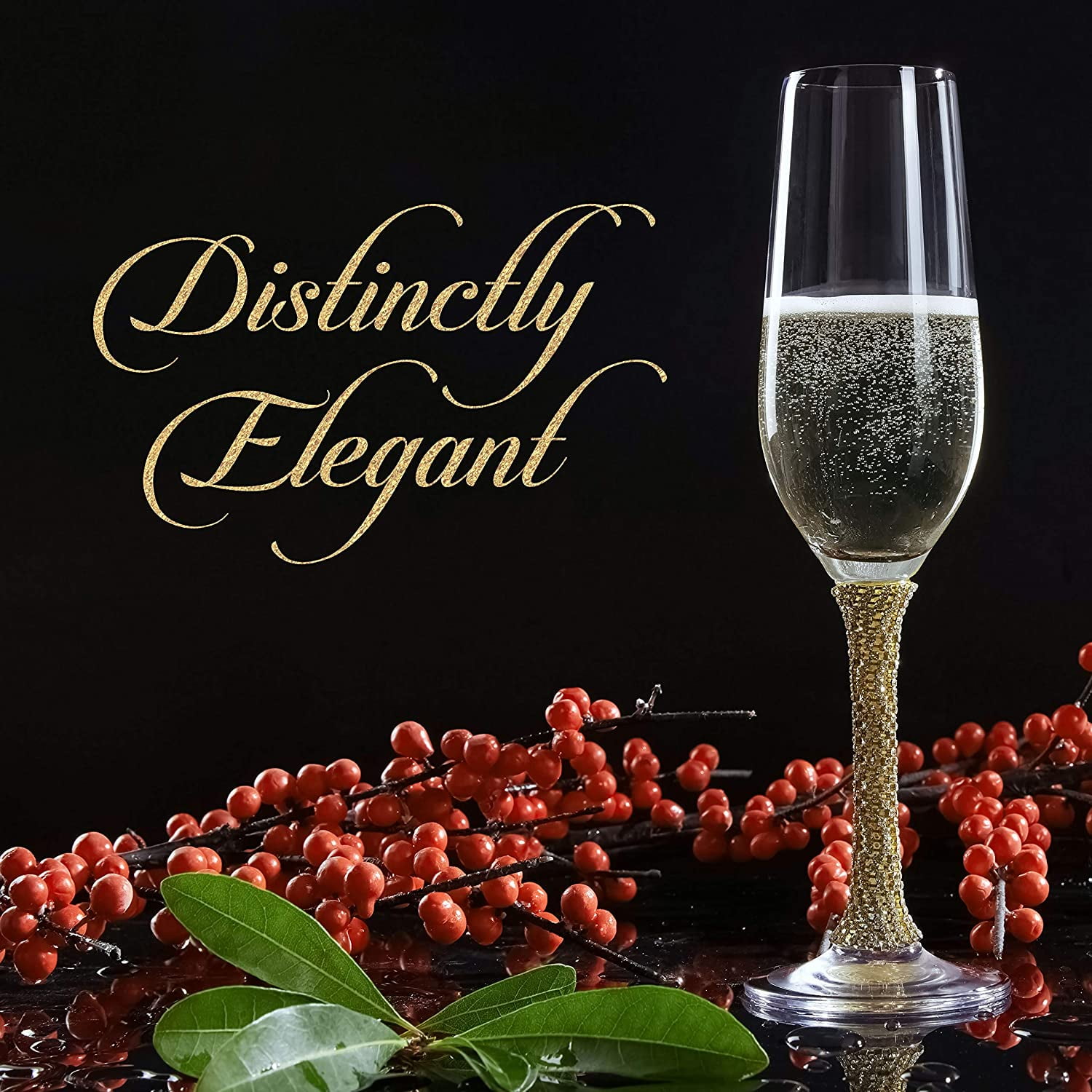 Berkware Set of Crystal Champagne Glasses - Elegant Champagne Toasting Flutes with Rhinestone Embellished Stem