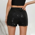 thumbnail image 5 of REALiKUN Women's Sequins High Elastic Waist Straight Leg Shorts Solid Glitter Party Shorts, 5 of 8