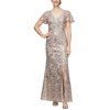 Alex Evenings Womens Long V-Neck Fit and Flare Dress Lace, Taupe, 6