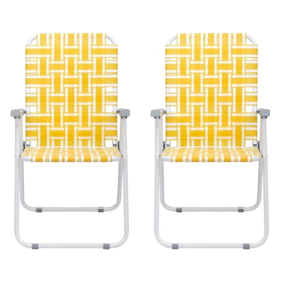Zimtown Patio Lawn Chair Set, 2 Pack Outdoor Beach Chair Portable Camping Chair Yellow