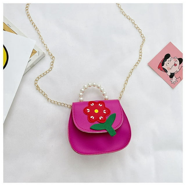 Little Girls' Cute Rabbit Crossbody Purse Small Bow Shoulder Bag Handbag for Kids - Rose Red,Floret