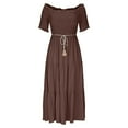 thumbnail image 4 of Drses‌‌ ‌‌‌‌‌‌‌‌‌‌‌Women's Off Shoulder Maxi Dress - Boho Short Sleeve Flowy Tiered Dress for Beach & Casual, 4 of 6