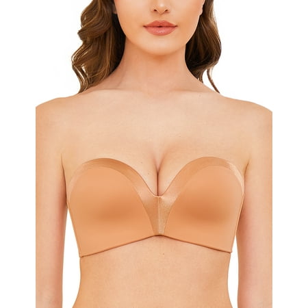 Wingslove Women s Strapless Multiway Push Up Bra Wireless Plus Size Convertible Bra  Orange 32D