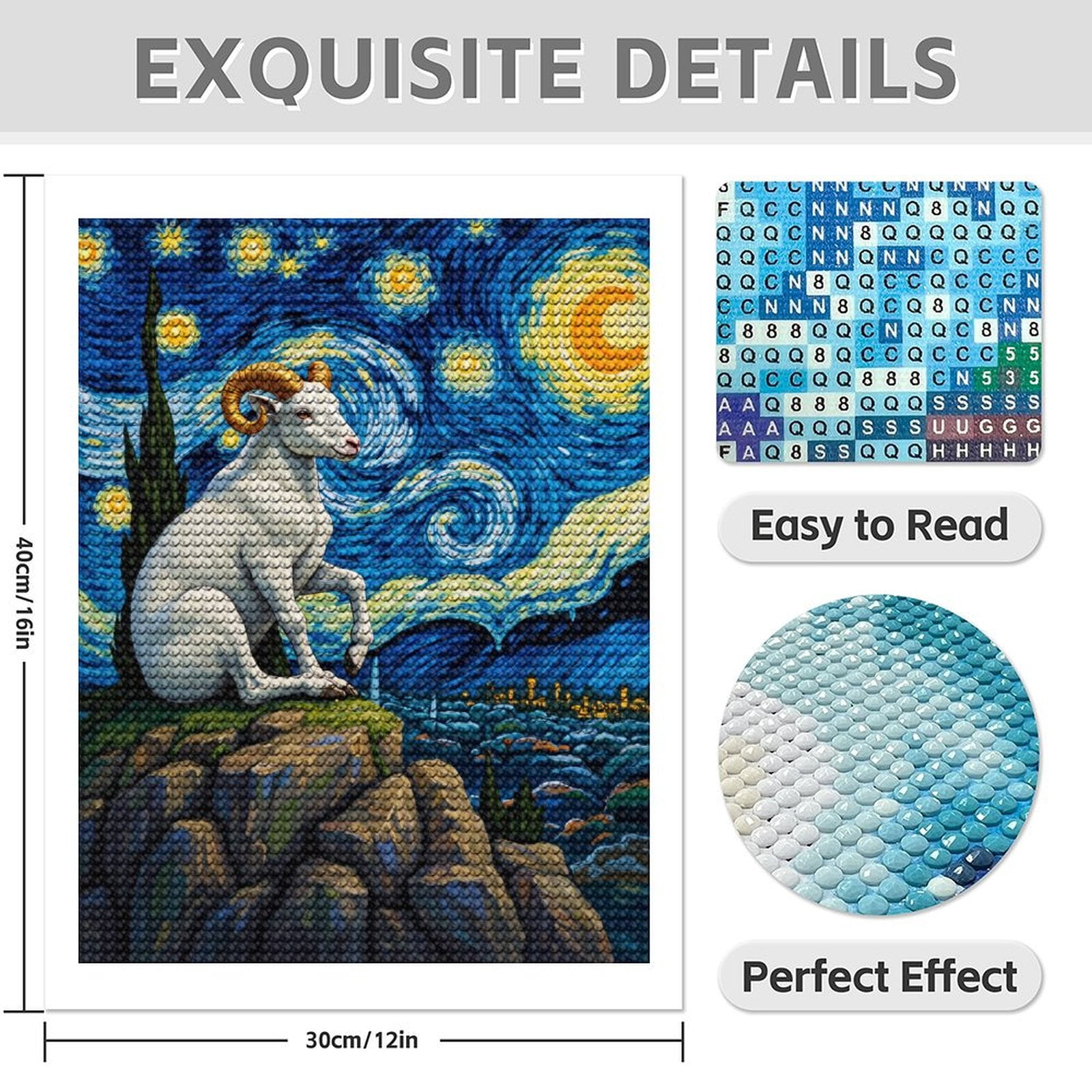 Diamond Art Kit for Adults, Ram On Rock Starry Sky Night Diamond Painting for Adults Beginners, DIY Diamond Art Painting Kits, 5D Diamond Painting Crafts for Home Decor 12x16 Frameless