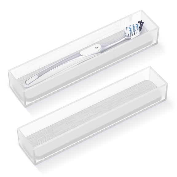 Linkidea 2 Pack Acrylic Toothbrush Holder with Diatomite Drying Stone, Bathroom Drawer Organizer with Drainage Hole for Toothbrushes, Compatible with Colgate Extra Clean, Oral-B CrossAction