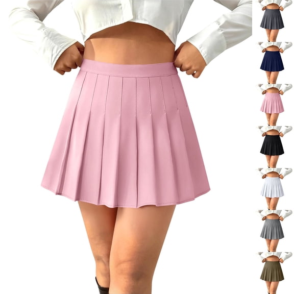 Women's Pleated Skirts High Waist A Line Tennis Golf Solid Color Mini Skirt Athletic Casual Basic Skorts (XS, Pink)