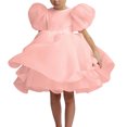 thumbnail image 2 of Spazoro Kids Girls Dresses, Round Neck Fashion Solid Color Puff Sleeve Princess Dress for Child Girls Pink Size 3-4T, 2 of 9