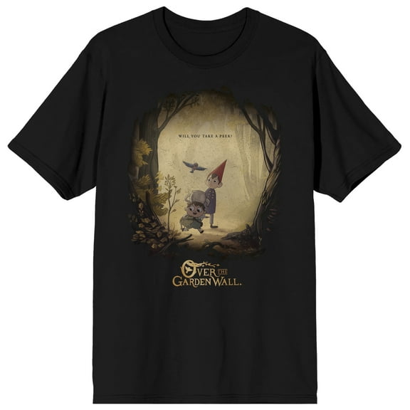 Over The Garden Wall Will You Take A Peak Adult Black Crew Neck Short Sleeve T-shirt-Medium