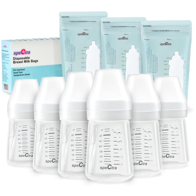 Set de 6 Botellas y 30 Bolsas de Almacenamiento de Leche Materna Spectra Contenedores de Cuello Ancho