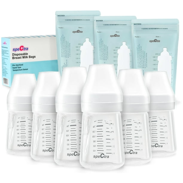 Set de 6 Botellas y 30 Bolsas de Almacenamiento de Leche Materna Spectra Contenedores de Cuello Ancho