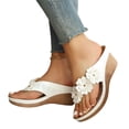 thumbnail image 1 of Domuza Sandales de Plage de Plage d'Été pour Femmes à Petit Talon Compensé, Sandales à entre-Doigts, Claquettes Habillées pour Dames, Pantoufle à Plateforme, Chaussures d'Extérieur à Fleurs, Blanc 9 (EU-42), 1 of 4